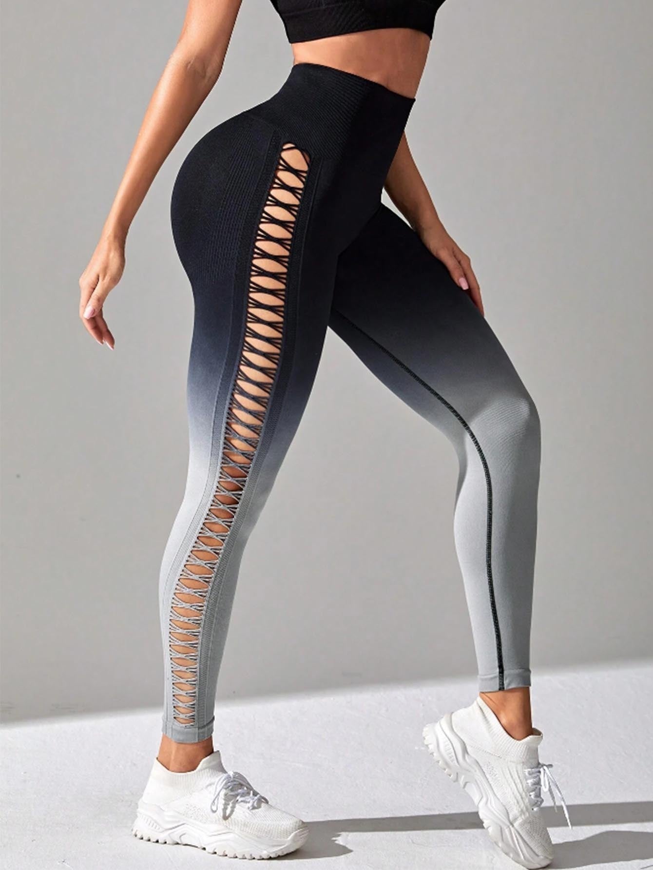 High-Waisted Gradient Yoga Pants, Cutout Leggings