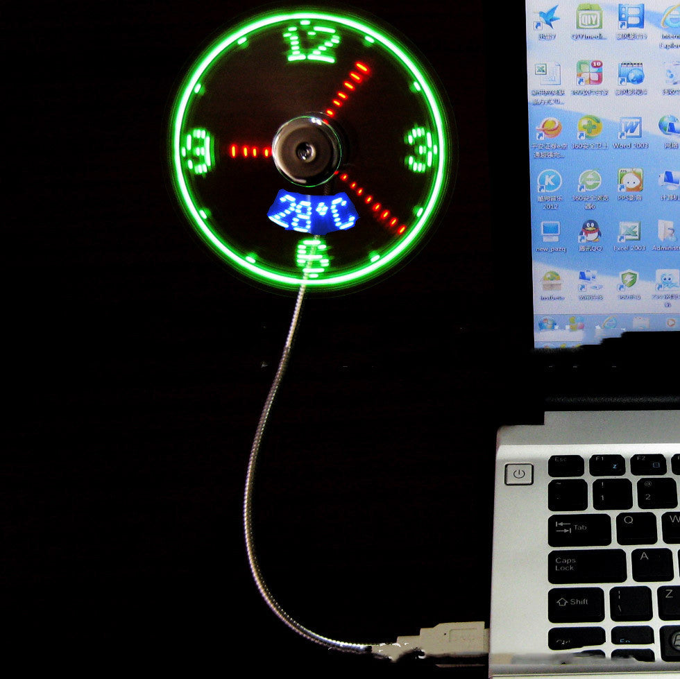 USB Clock Temperature Led Light Fan