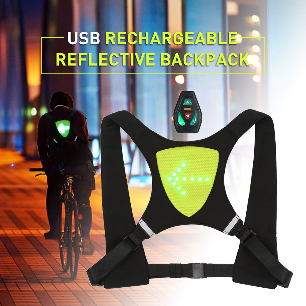 USB Rechargeable Reflective Vest Backpack with LED Turn Signal