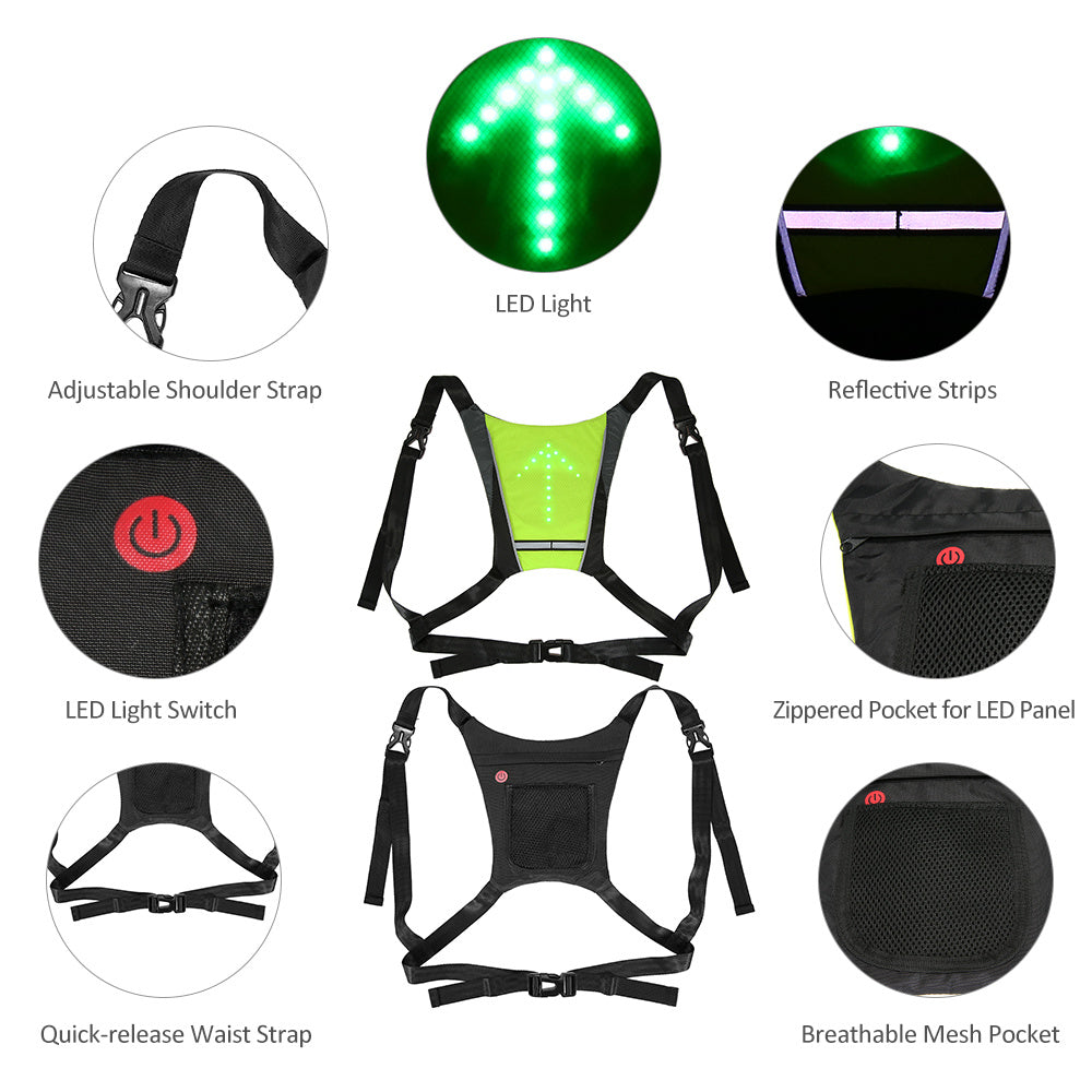 USB Rechargeable Reflective Vest Backpack with LED Turn Signal