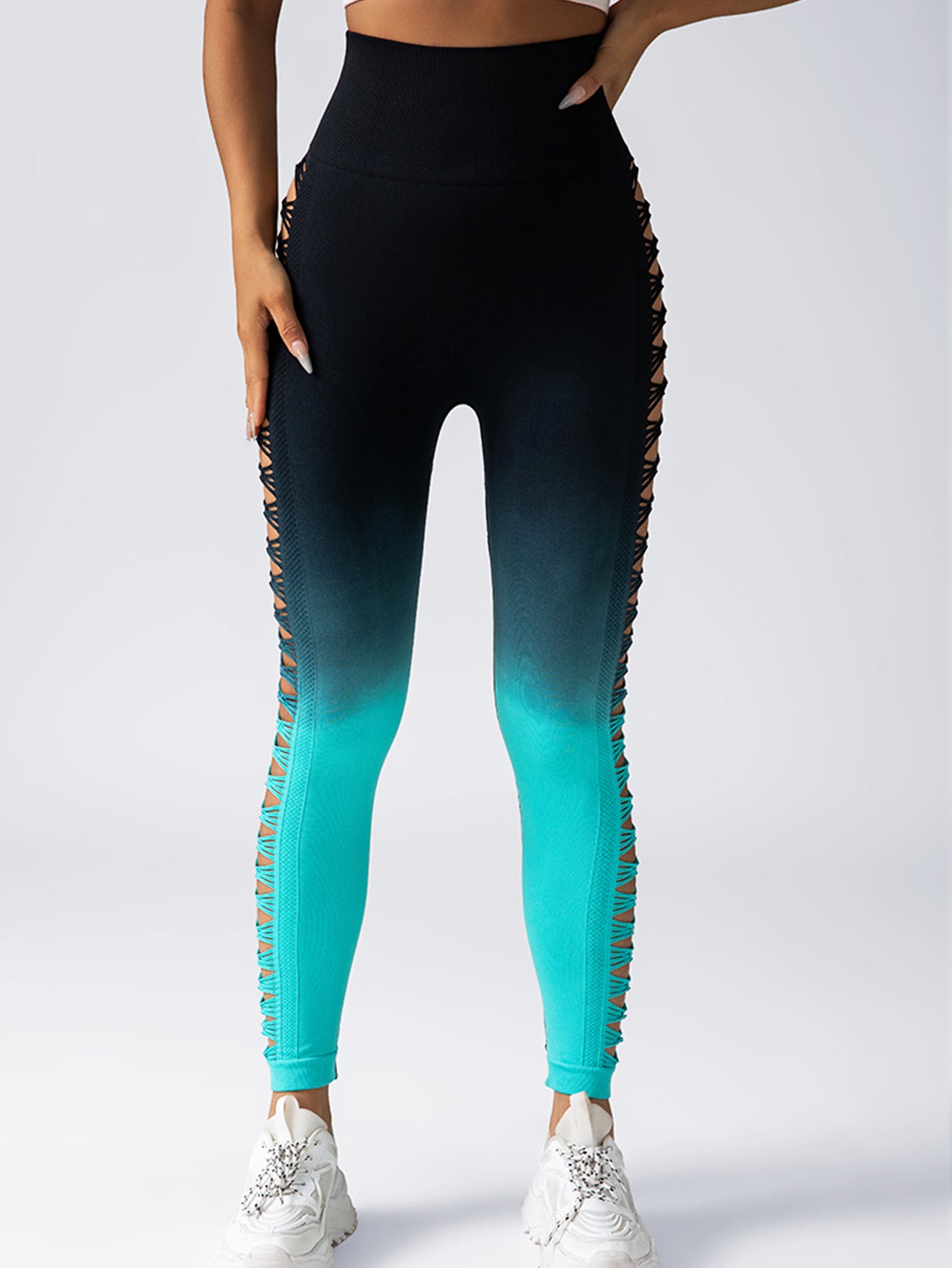 High-Waisted Gradient Yoga Pants, Cutout Leggings