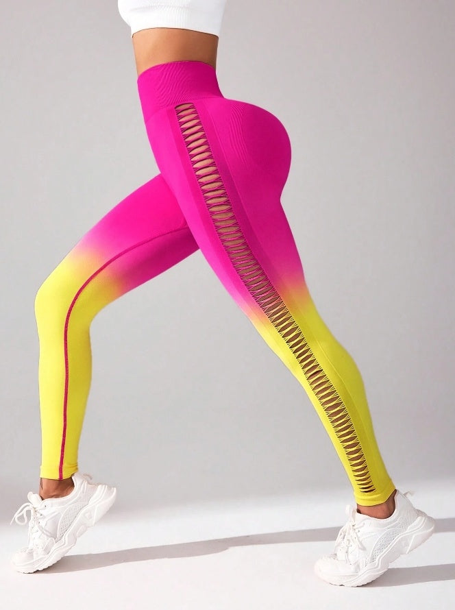 High-Waisted Gradient Yoga Pants, Cutout Leggings