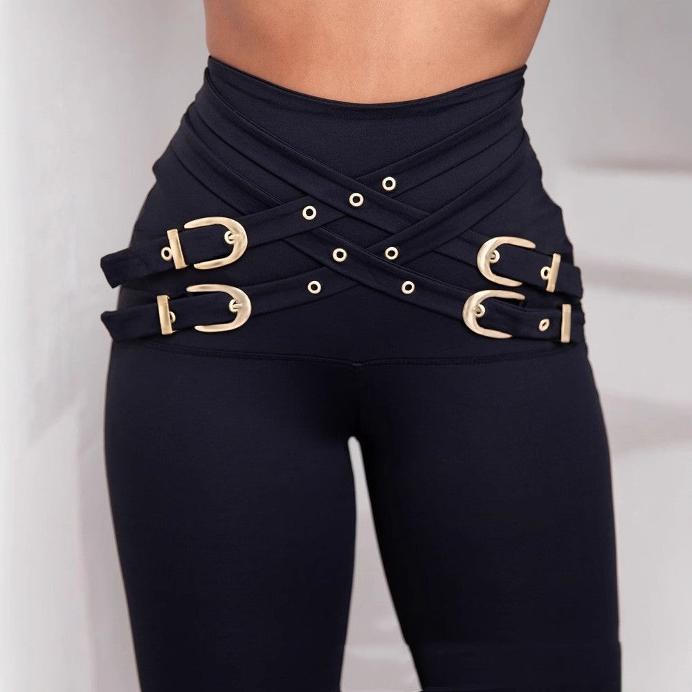 Waist Metallic Elastic Tight Skinny Pants