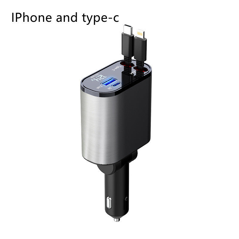 Metal Car Charger 100W Super Fast Charging Car Cigarette Lighter USB And TYPE-C Adapter