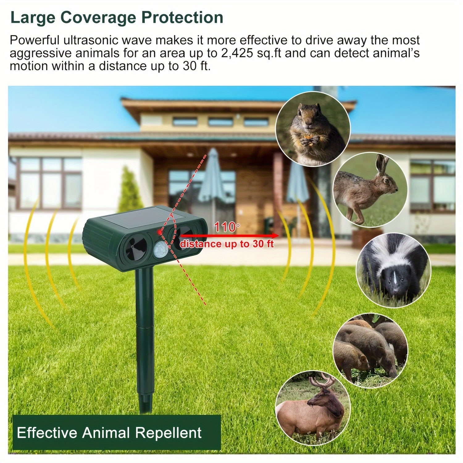 Solar Power Ultrasonic Animal Repellent, Solar Motion Sensor, Outdoor Farm, Garden, Courtyard