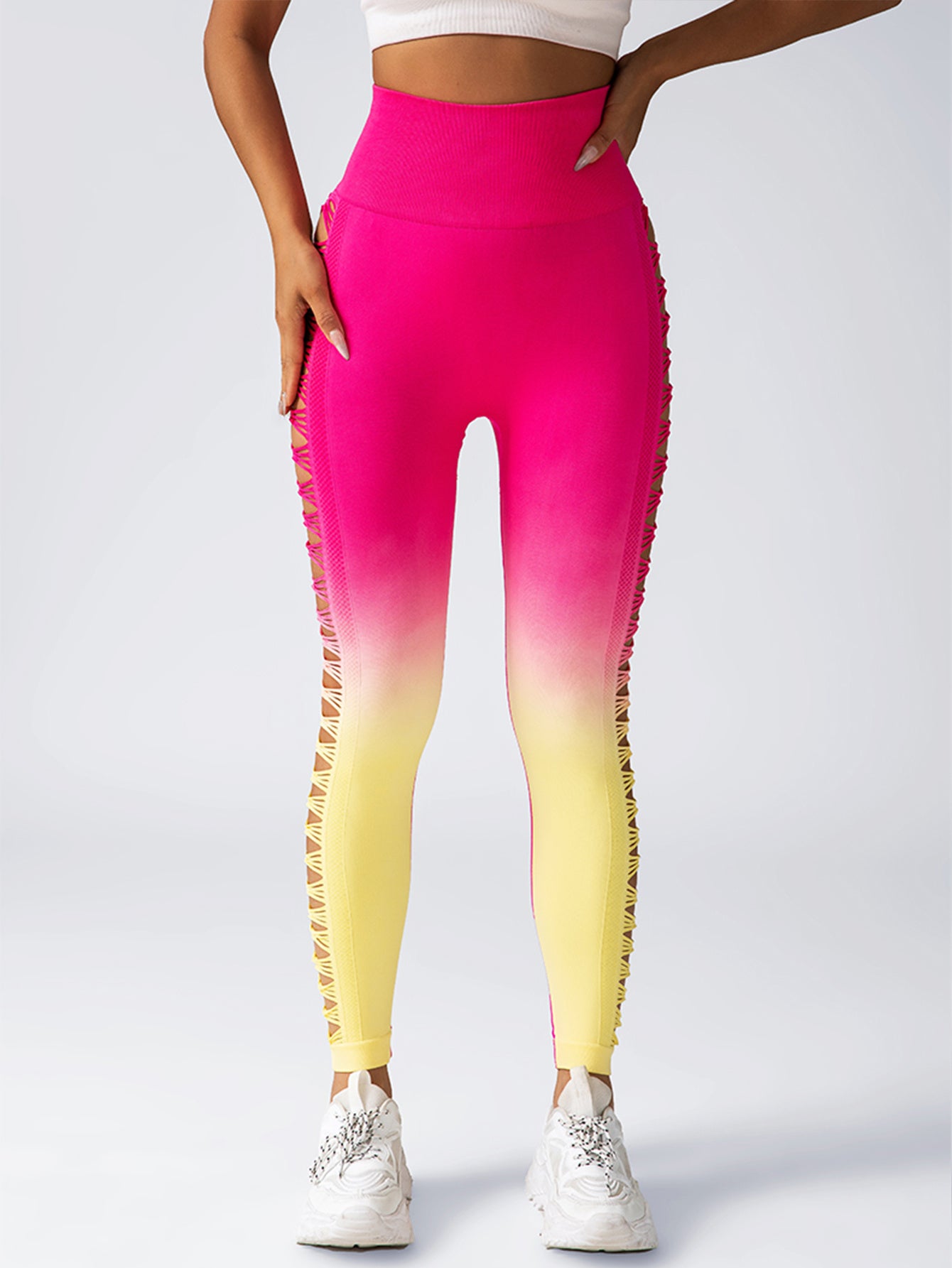 High-Waisted Gradient Yoga Pants, Cutout Leggings