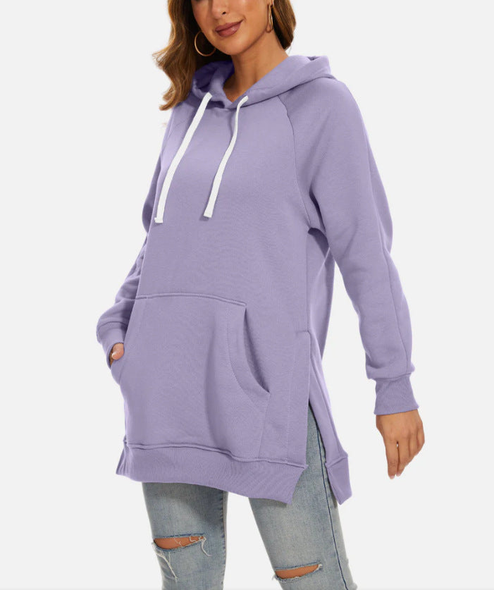 Women's Brushed Split Hoodie With Shoulder Sleeves