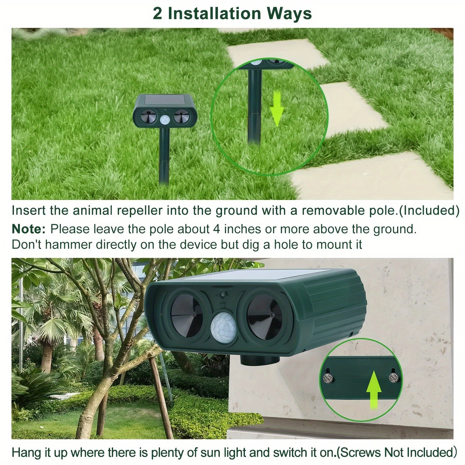 Solar Power Ultrasonic Animal Repellent, Solar Motion Sensor, Outdoor Farm, Garden, Courtyard