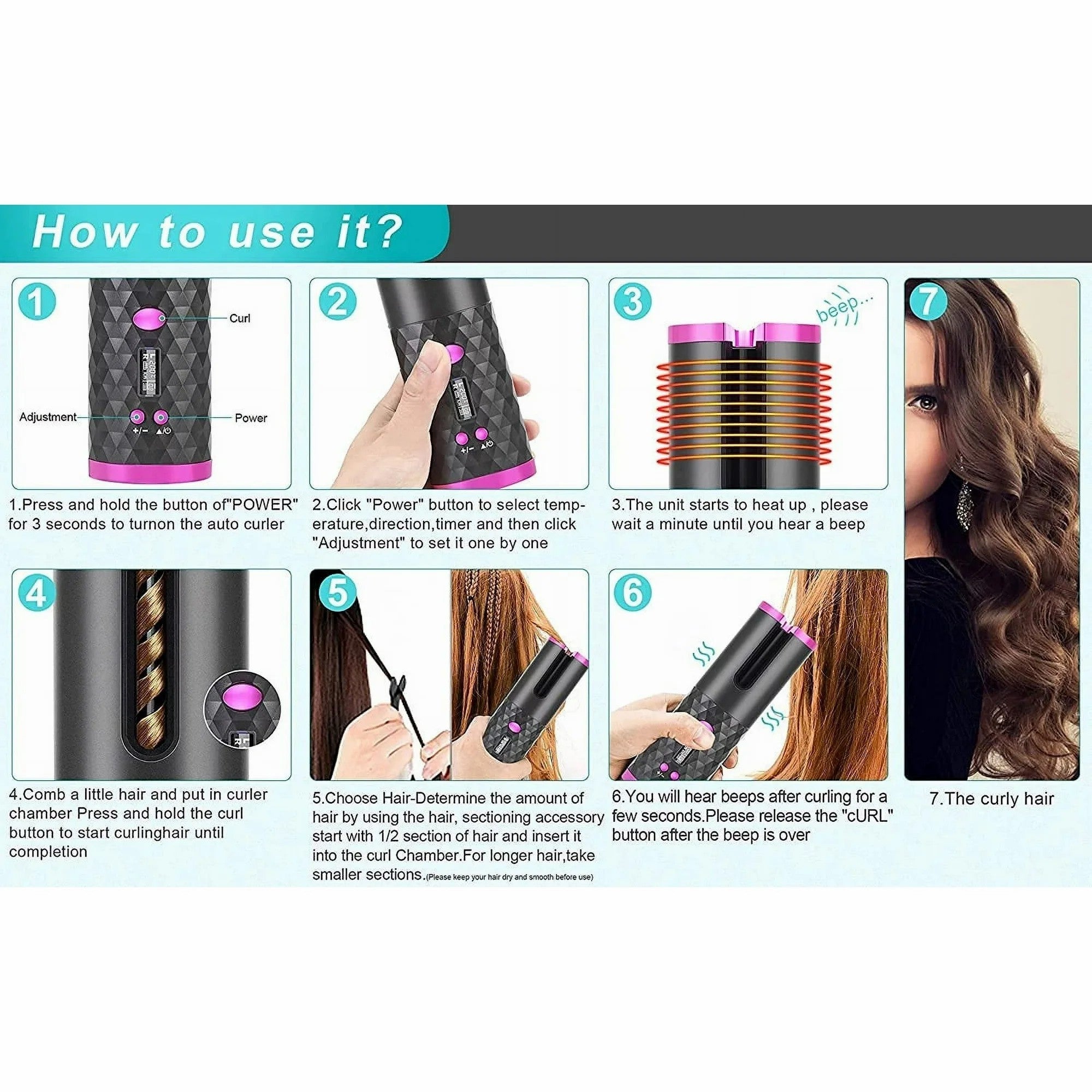 Portable Automatic Hair Curler, Ceramic Rotating For Hair Styling