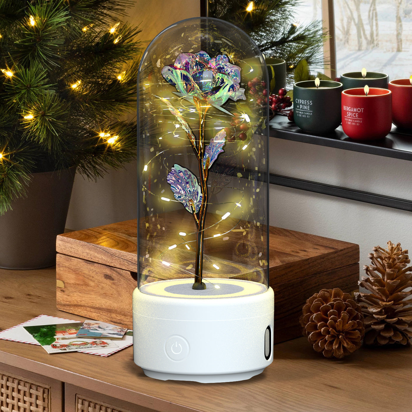 Creative 2 In 1 Rose Flowers LED Light And Bluetooth-compatible Speaker