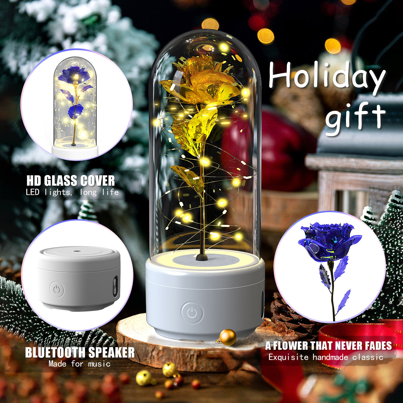 Creative 2 In 1 Rose Flowers LED Light And Bluetooth-compatible Speaker